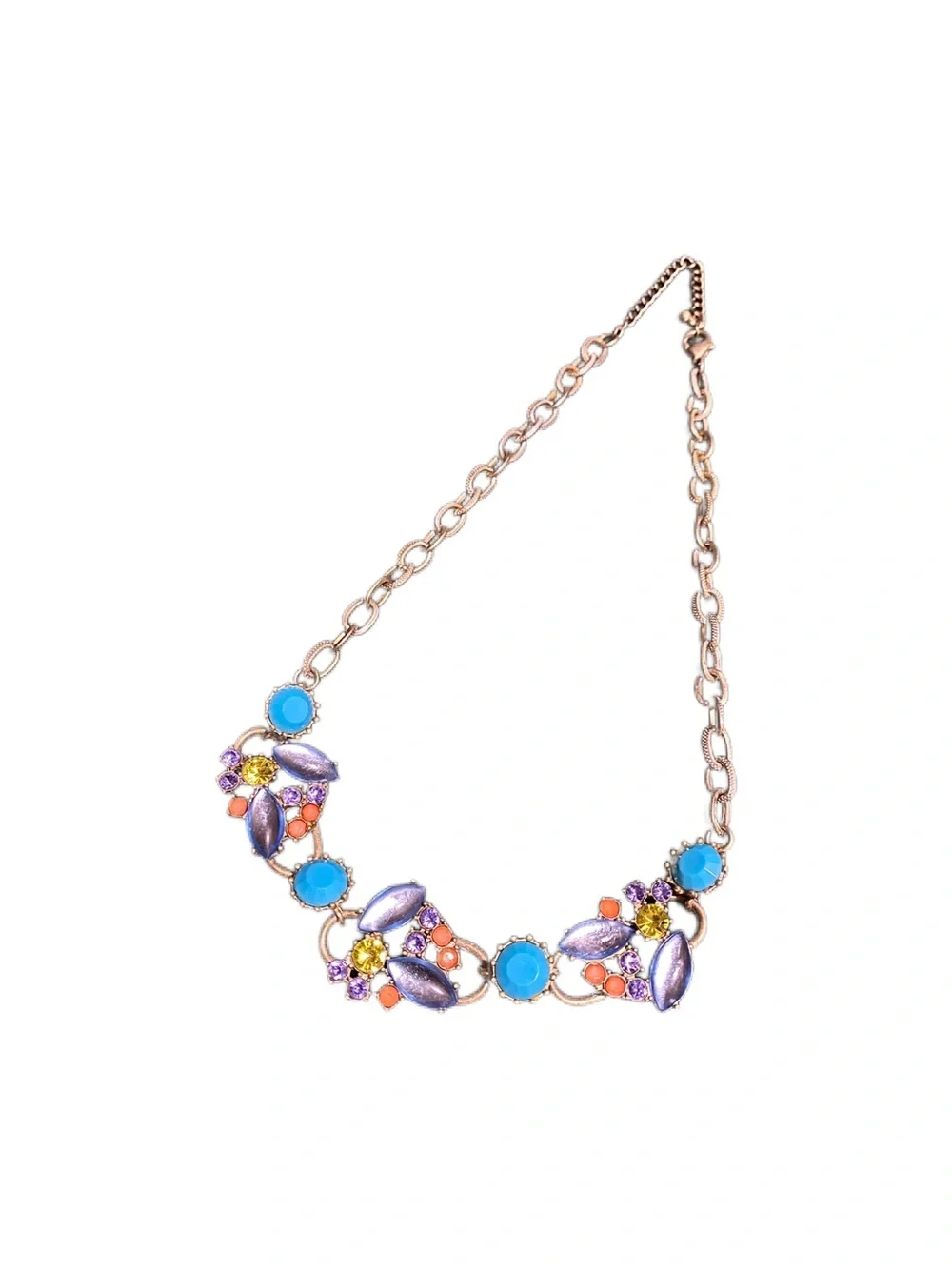 Statement Multicolor Cabochons & Crystal Necklace - Rose Gold Chain